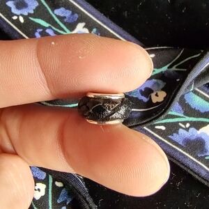 Silver Spacer Bead with Criss Cross Black Leather Look!  Round Circle Op…